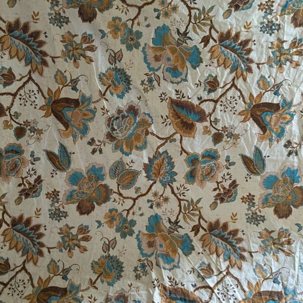 Brown and teal floral fabric 62 x 52 panel
